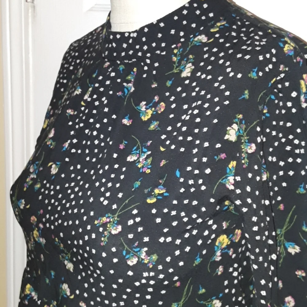 Art Class Floral Long sleeve Ruffle tiered High Neck boho Top Girls XL Women S - Picture 5 of 14